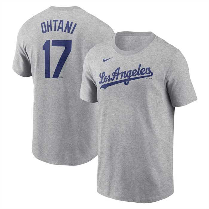 Men's Los Angeles Dodgers #17 Shohei Ohtani Gray 2024 Fuse Name & Number T-Shirt,We sell and wholesale Men's Los Angeles Dodgers #17 Shohei Ohtani Gray 2024 Fuse Name & Number T-Shirt on line form chian!